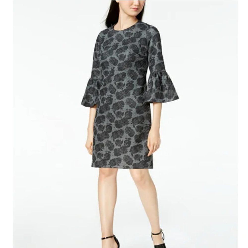 CALVIN KLEIN Women's Gray Ponte Floral Print Dress